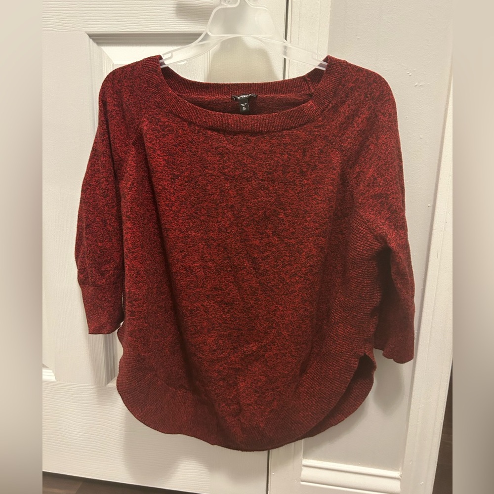 Red and black marbled Express split hem sweater